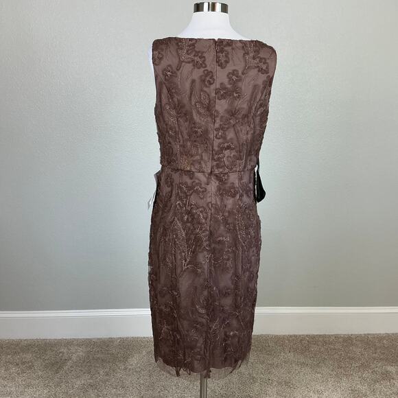 JS Collections Glitter Lace Tulle Midi Sheath Cocktail Dress Mink Brown Size 10 - Picture 6 of 13
